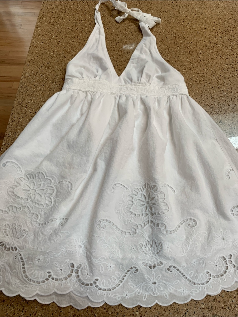 White Embroidered Halter Dress-NWOT